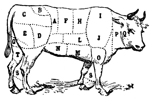 Cow with description of meat for the butcher illustration 1899
Original edition from my own archives
Source : Larousse 1899