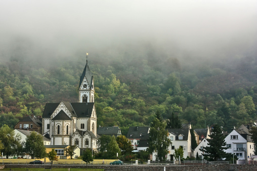 Morning fog in a valley of the river of Rhine