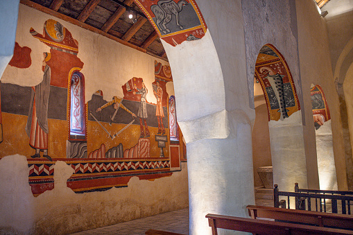 The Church of Sant Joan de boi, a magnificent representation of Romanesque architecture, adorns the landscape of the boi Valley in Lleida, Catalonia, Spain.