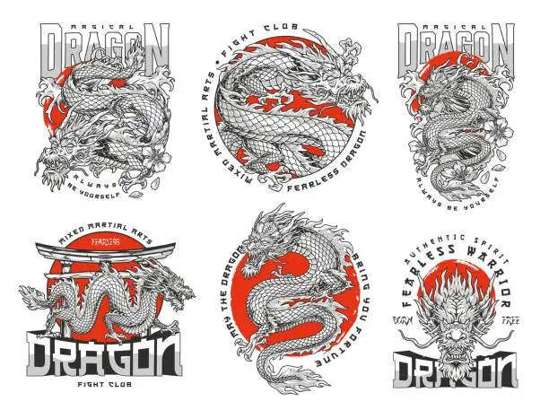 Vector illustration of MMA dragon set flyer colorful