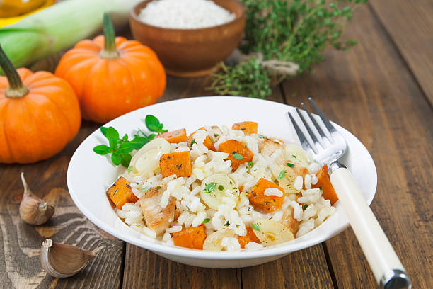 istock Risotto with chicken, pumpkin and leek 187466669