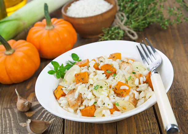istock Risotto with chicken, pumpkin and leek 187466670