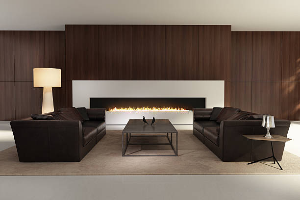 istock Stylish contemporary interior, with a white fireplace 187467501