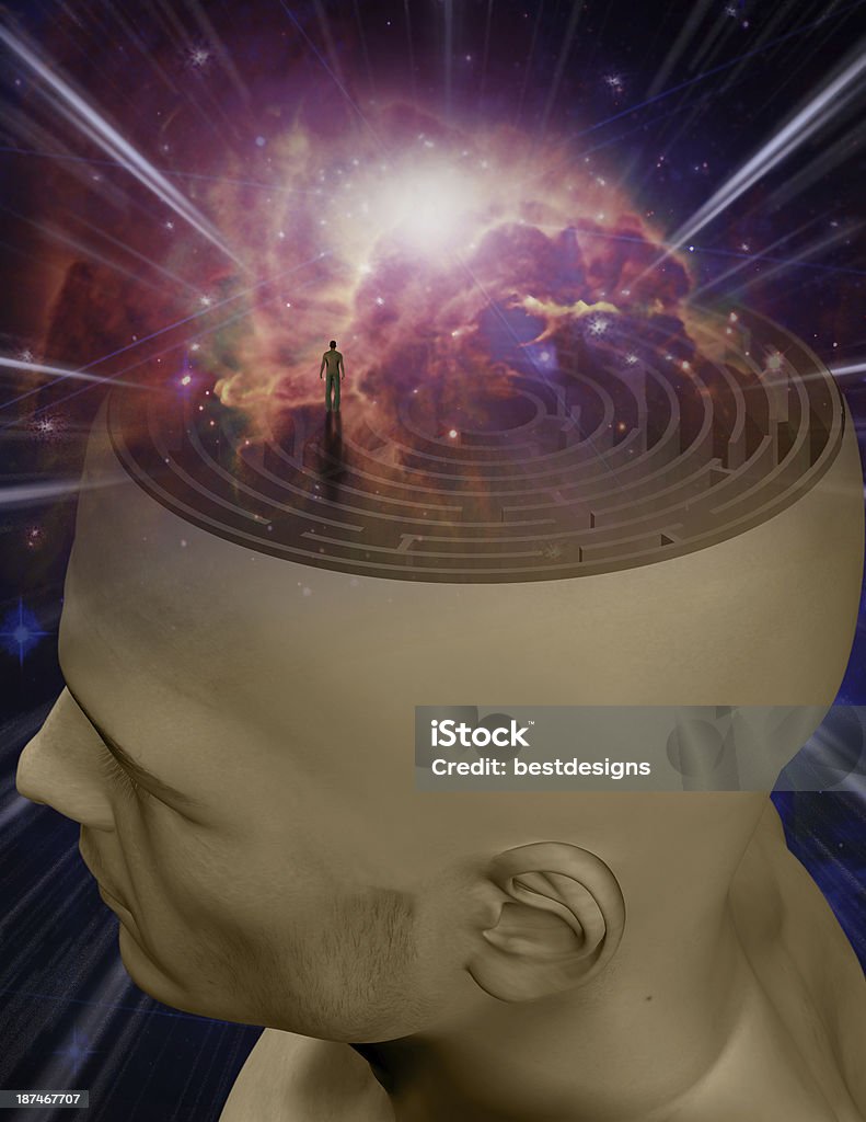 Mind Maze Human head maze and space Asking Stock Photo