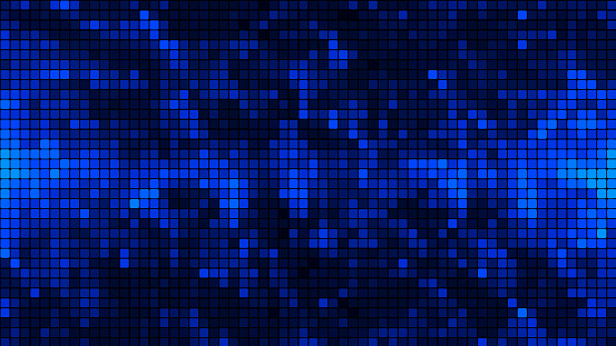 Blue mosaic tile background in technology concept. Abstract blue LED squares. Blue pixel grid background. Vector illustration