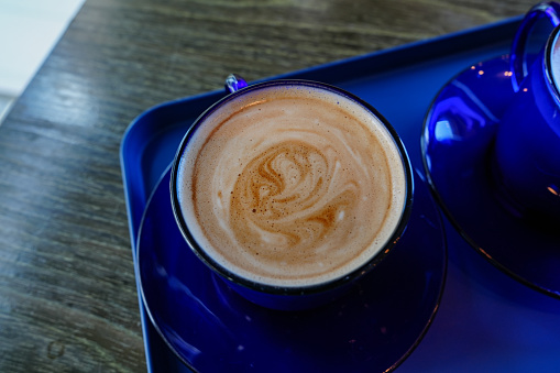 coffee in blue mug