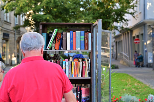 Oldenzaal, Netherlands - November 20, 2022:  Outdoor small book cabin with free to read books