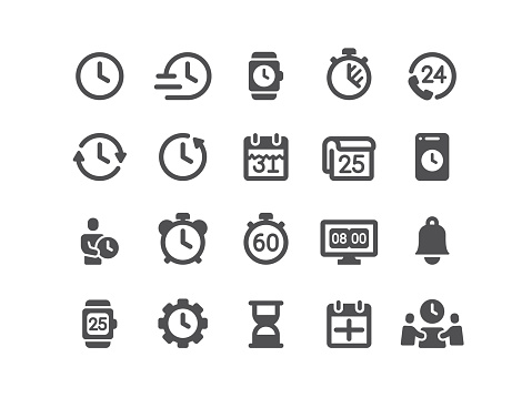 Time, time management, clock, icon, icon set, timer, watches, hourglass, stopwatch, time zone, meeting, business meeting, calendar, 24 Hrs, alarm clock