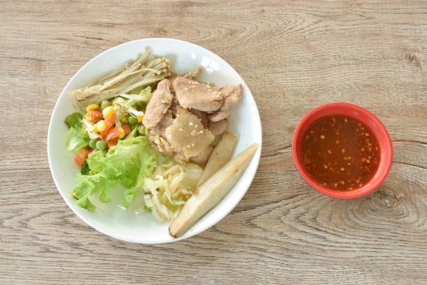 istock Korean fried slice pork with salad dipping spicy sauce 1874742800