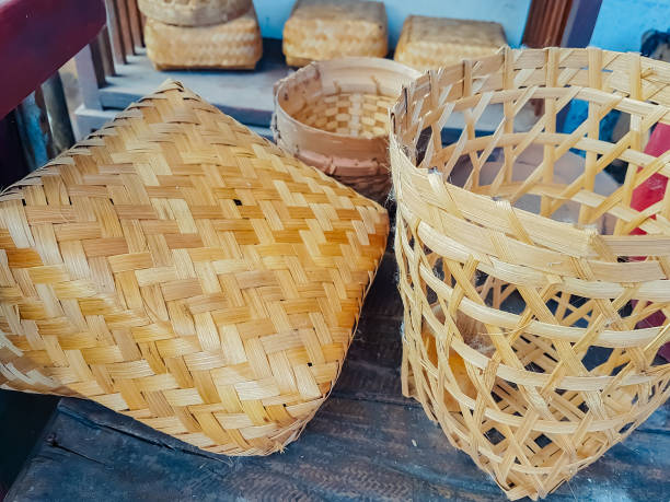 istock bamboo woven box or called besek displayed at rack 1874751555