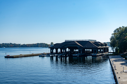 Gananoque on Lake Ontario, a port for The Thousand Islands boat tours.   Tour boat dock.