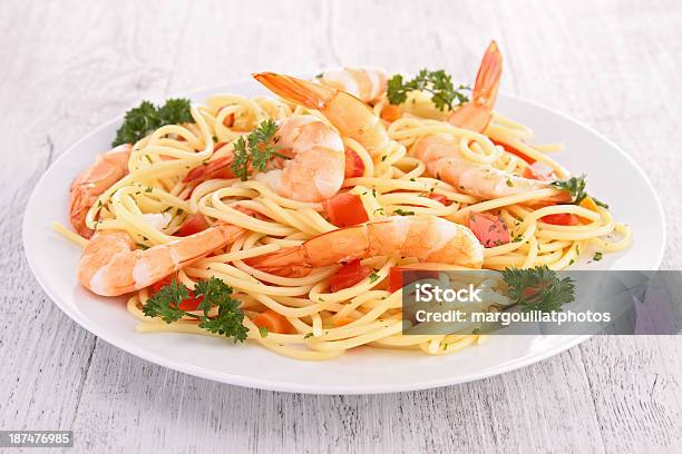 Spaghetti With Shrimp Stock Photo - Download Image Now - Cooked, Crustacean, Dieting