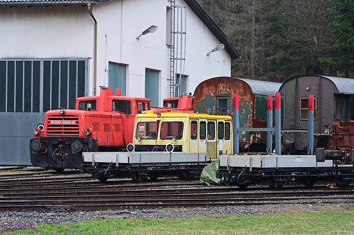 Vehicles and site of the Erzbergbahn museum railway in Vordernberg in Styria