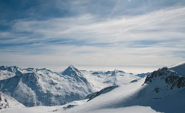 Alpine Panorama seen from the top (3500 m) of Allalinhorn.