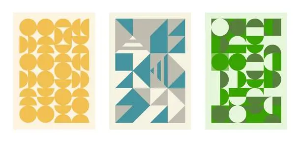 Vector illustration of A set of simple geometric art posters with simple shapes and figures in different shades. Scandinavian style design template vector.