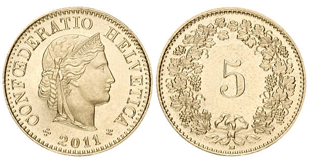 istock Swiss 5 centimes coin on white background 187478771