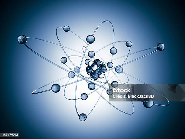 Blue Atom Water Looking Molecule Stock Photo - Download Image Now - Atom, Physics, Illustration