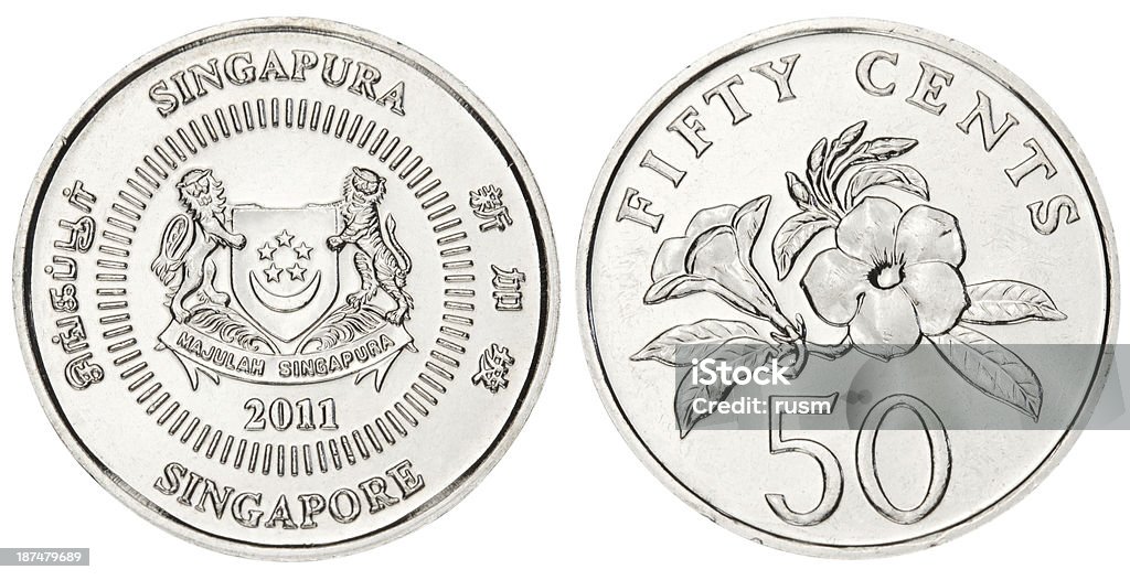 Singapur fifty cent auf weißem Hintergrund - Lizenzfrei Singapurische Geldmünze Stock-Foto