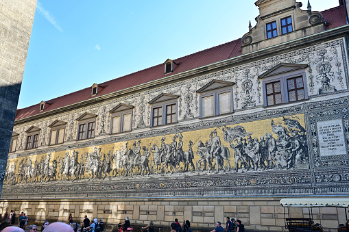 Historical mural of the procession of princes in Dresden in the Free State of Saxony, Germany