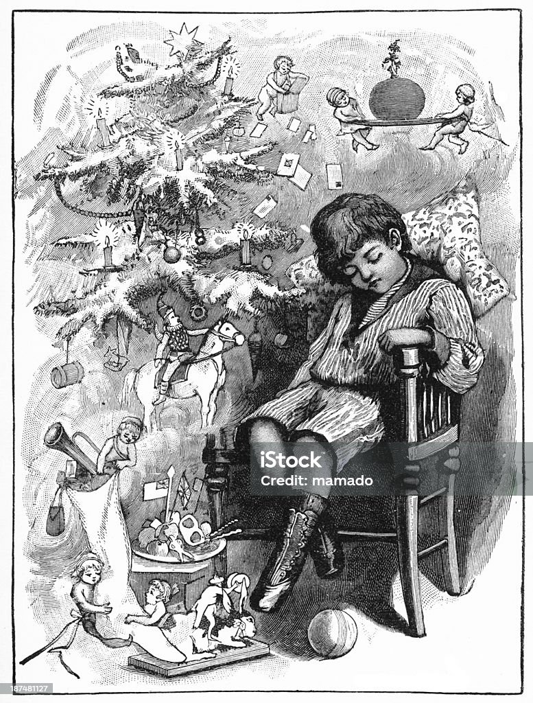 Christmas dream 19th century wood engraving Christmas Stock Photo