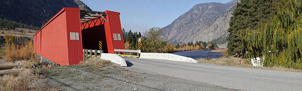 Panorama of Historic Red Bridge at Keremeos, B.C., Canada.