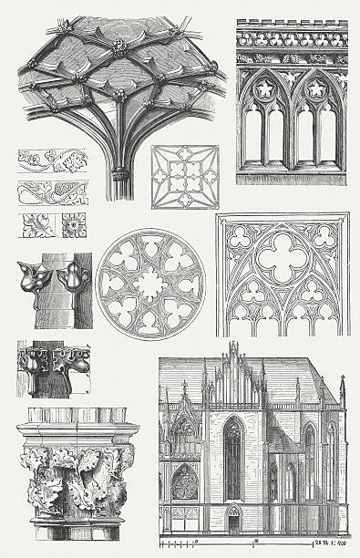 고트어 요소 - window rose window gothic style architecture stock illustrations