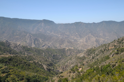 Mountains of La Gomera with forests and a valley in the background. La Gomera is an island of the canary islands.