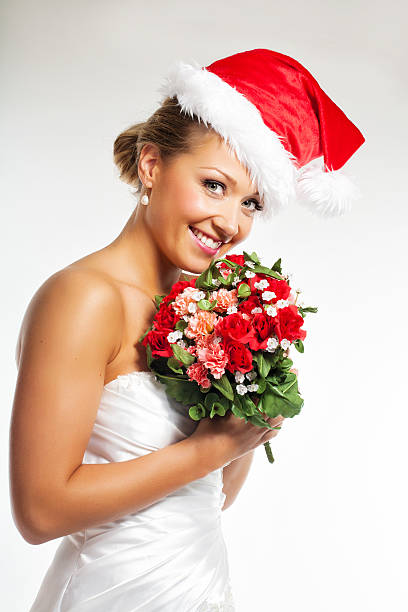 weihnachten braut - christmas wedding bride winter stock-fotos und bilder