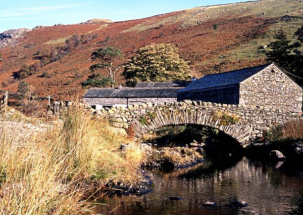 ponte de pedra de corrente, watendlath, yorkshire. - watendlath imagens e fotografias de stock