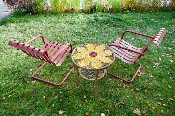Pair of metal patio chairs and a table