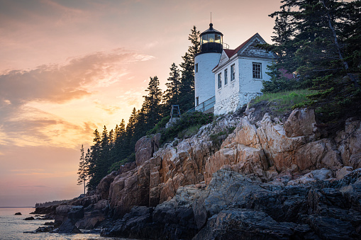 The Bass Harbor Head Light Station is located in Tremont, Maine, and marks the entrance to Bass Harbor and Blue Hill Bay on Mount Desert Island's southwest corner. Bass Harbor Head Light Station was constructed in 1858 from funds appropriated by Congress. The site was considered significant from 1858 to 1948 for its mid-19th Century design and construction, and for its association with Maine’s critical reliance on maritime transportation and aids that made that transportation possible. It was added to the National Register of Historic Places in 1988.