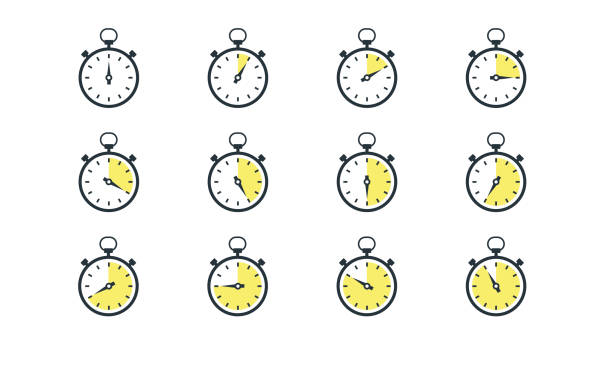 minutnik, zegar, stoper. zestaw ikon. gotowanie potraw, przygotowywanie posiłków. wektor - chrome metal push button speedometer stock illustrations