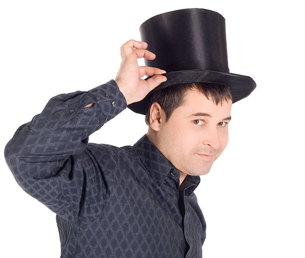明るい陽気な男性の写真でシルクハット(円筒) - party hat hat variation isolated ストックフォトと画像