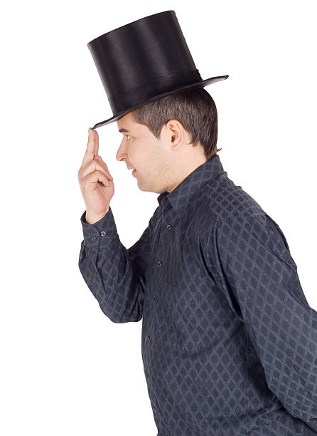 明るい陽気な男性の写真でシルクハット(円筒) - party hat hat variation isolated ストックフォトと画像