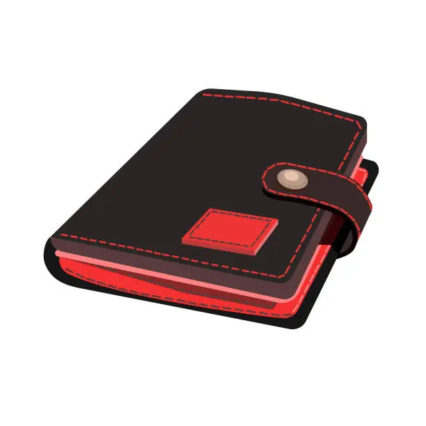 Vector illustration of Wallet black and red isolated on white background.Vector illustration of a personal accessory.