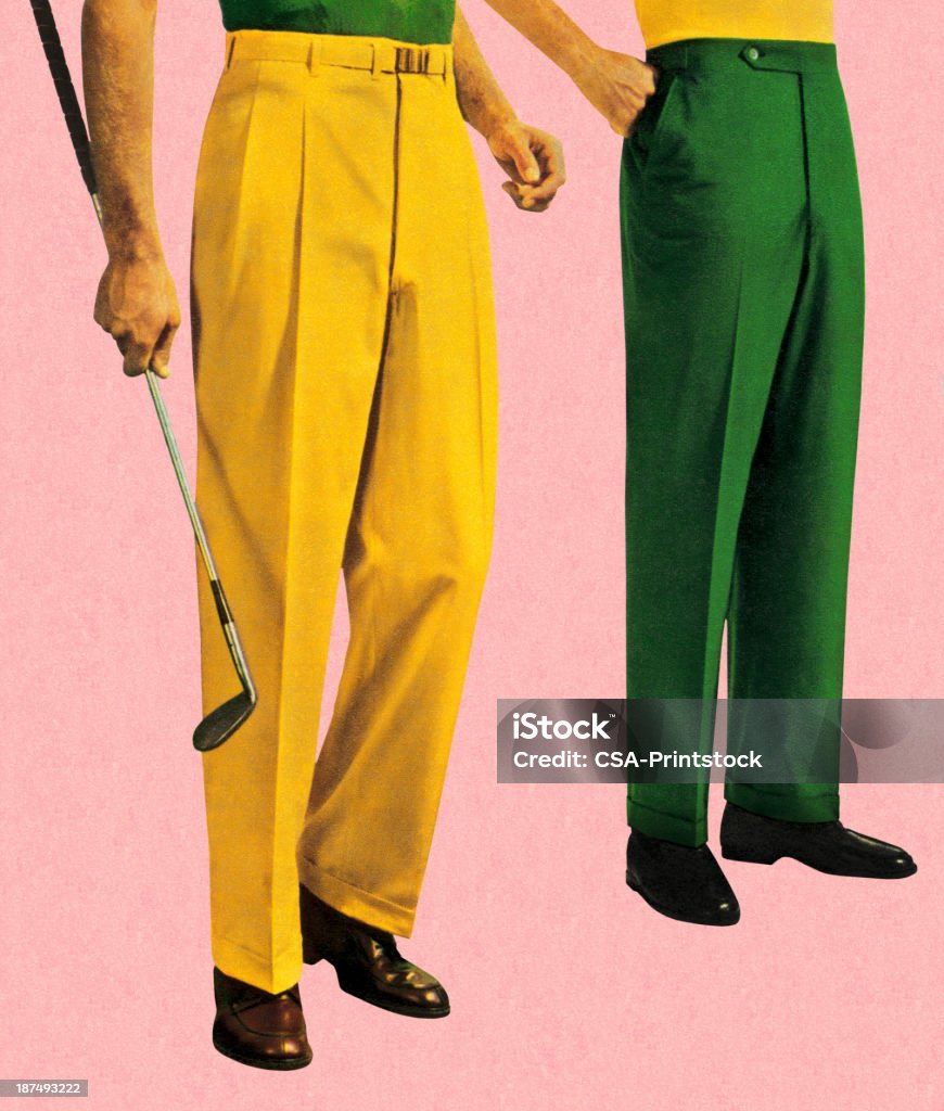 Männer in Grün und Gold-Freizeithosen - Lizenzfrei Retrostil Stock-Illustration