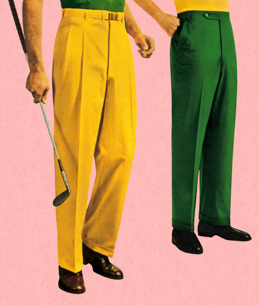 stockillustraties, clipart, cartoons en iconen met men in green and gold slacks - men's fashion
