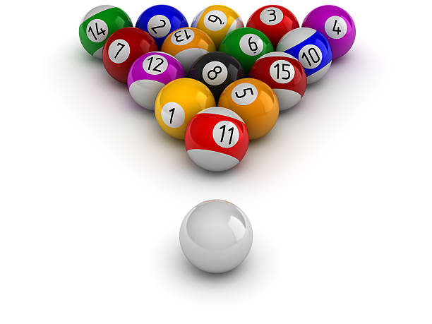 istock Billiards balls with cue ball 187493600