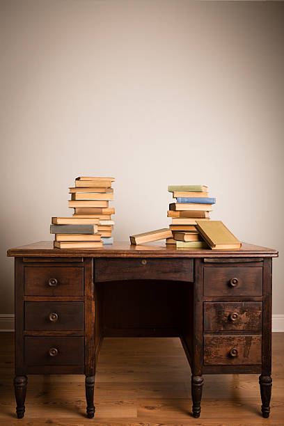 istock Vintage Books Sitting on Antique Desk, With Copy Space 187493654