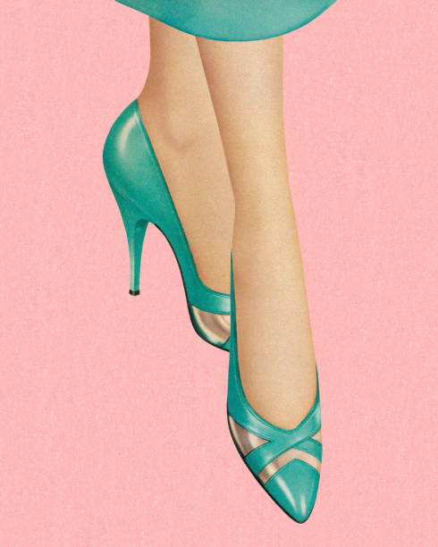 illustrazioni stock, clip art, cartoni animati e icone di tendenza di donna che indossa tacchi turchese - color image high heels colored background shoe