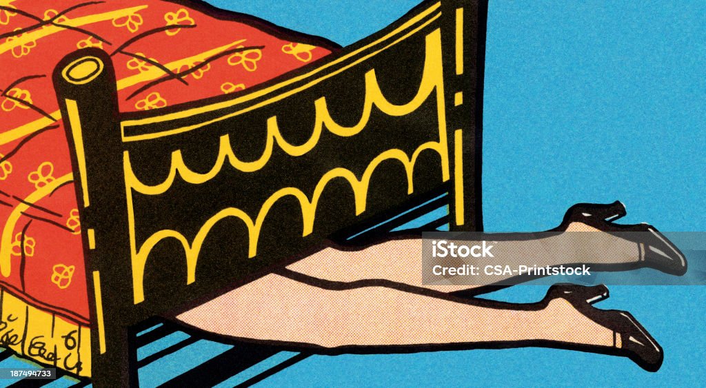 Pernas da mulher na cama - Royalty-free Estilo retro Ilustração de stock