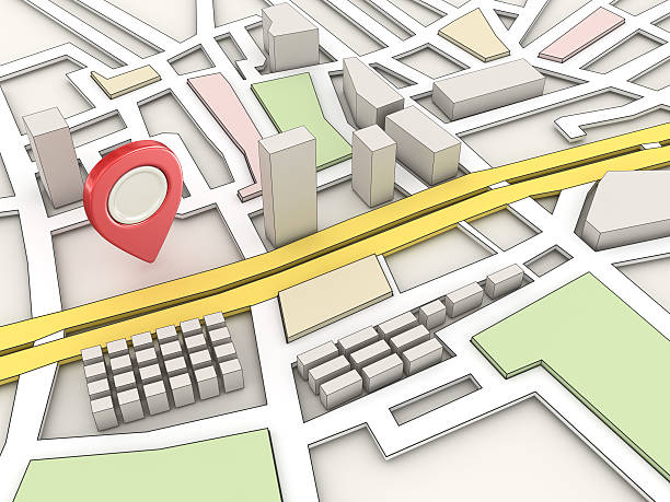 istock 3D image of a road map with a red location pin 187494829