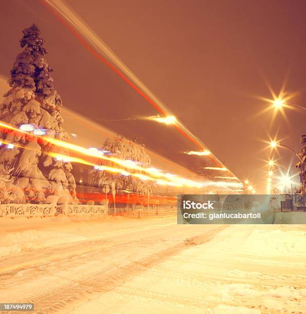 Street With Snow Stock Photo - Download Image Now - Highway, Night, Snow