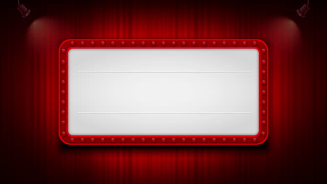 4k animation of a cinema theater sign red color theme
