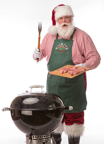 real santa claus gotów do drążka-b-que - bbq barbque obrazy zdjęcia i obrazy z banku zdjęć