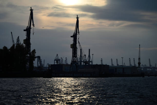 Hamburg jetties at the sunset.