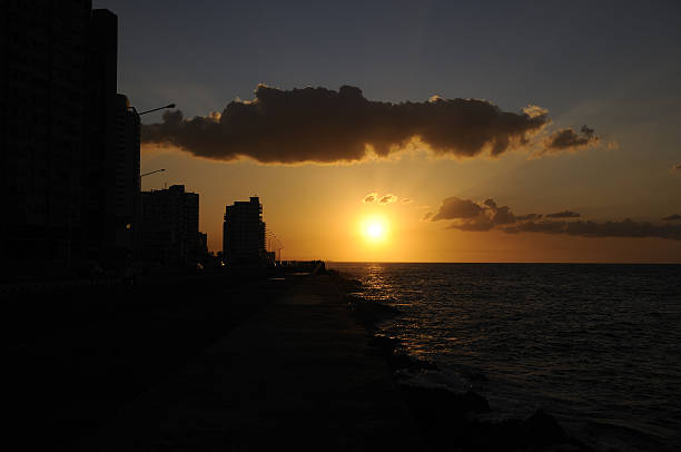 Sunset in  Havana´s Malecon stock photo