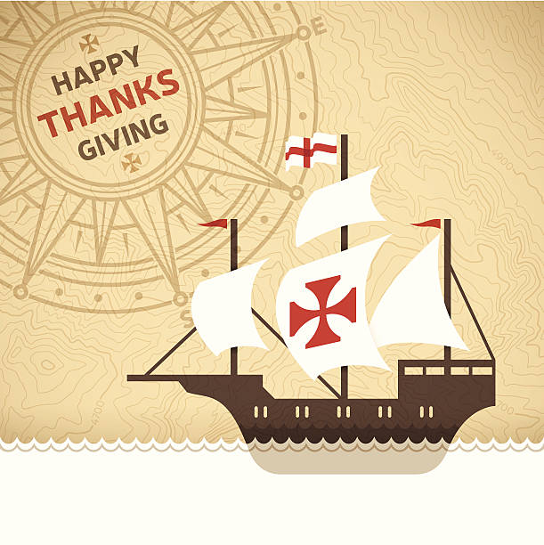 ilustraciones, imágenes clip art, dibujos animados e iconos de stock de happy thanksgiving mayflower fondo - compass rose white background white blue