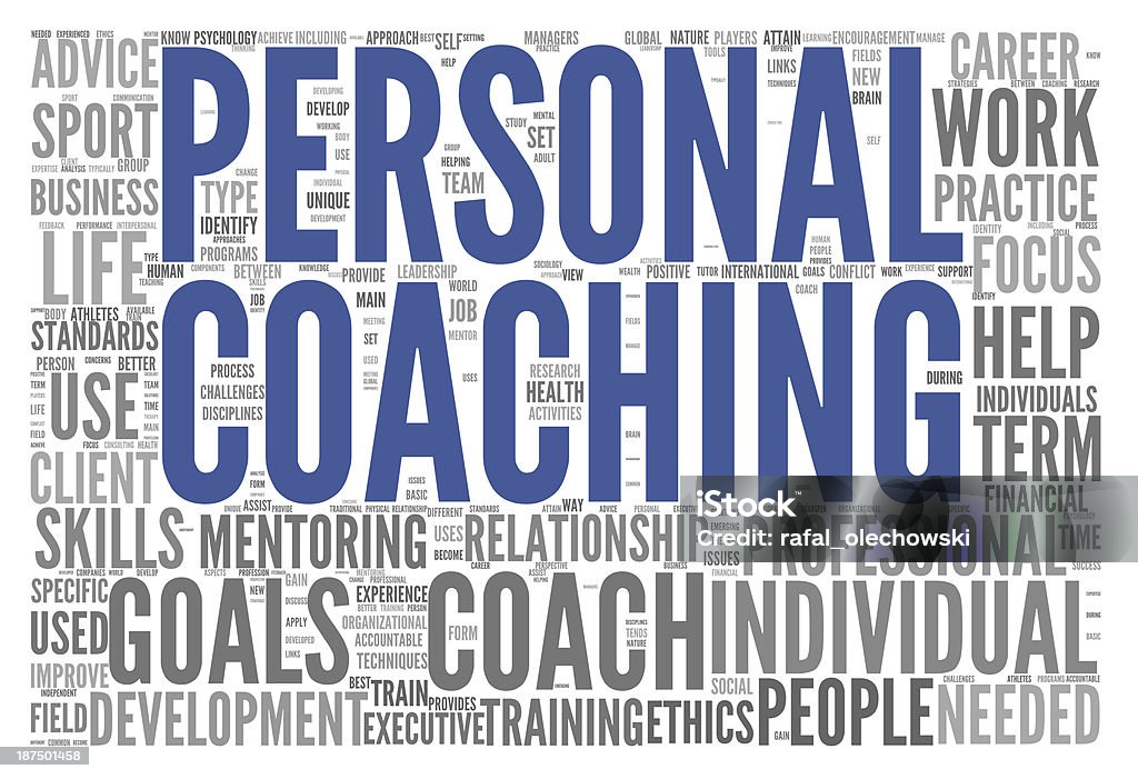 Coaching concept tag cloud Personal coaching concept related words in tag cloud isolated on white Advice Stock Photo