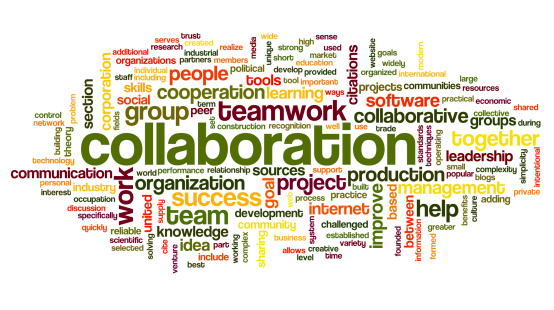 Collaboration concept in word tag cloud isolated on white background